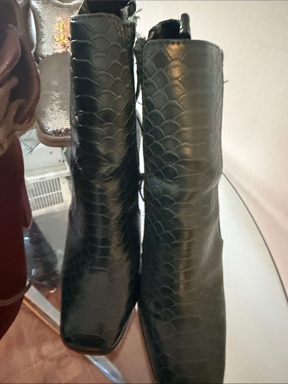 Aldo Black Faux Snakeskin Ankle Boots